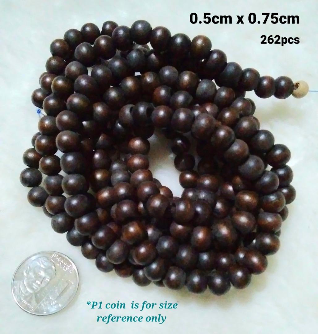 Vintage Wooden Beads 118pcs Large Oval, 263pcs Small Round Japamala Prayer Belt Wall Rosary