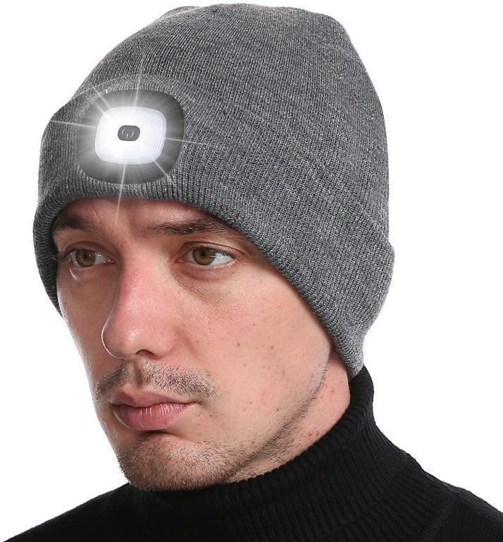 LED Lighted Beanie Hat,USB Rechargeable Hands Free Headlamp Cap,Unisex Winter Warmer Knit Hat with Light Built-in Stereo Speakers and Mic Warm Hat for Sports and Outdoors 