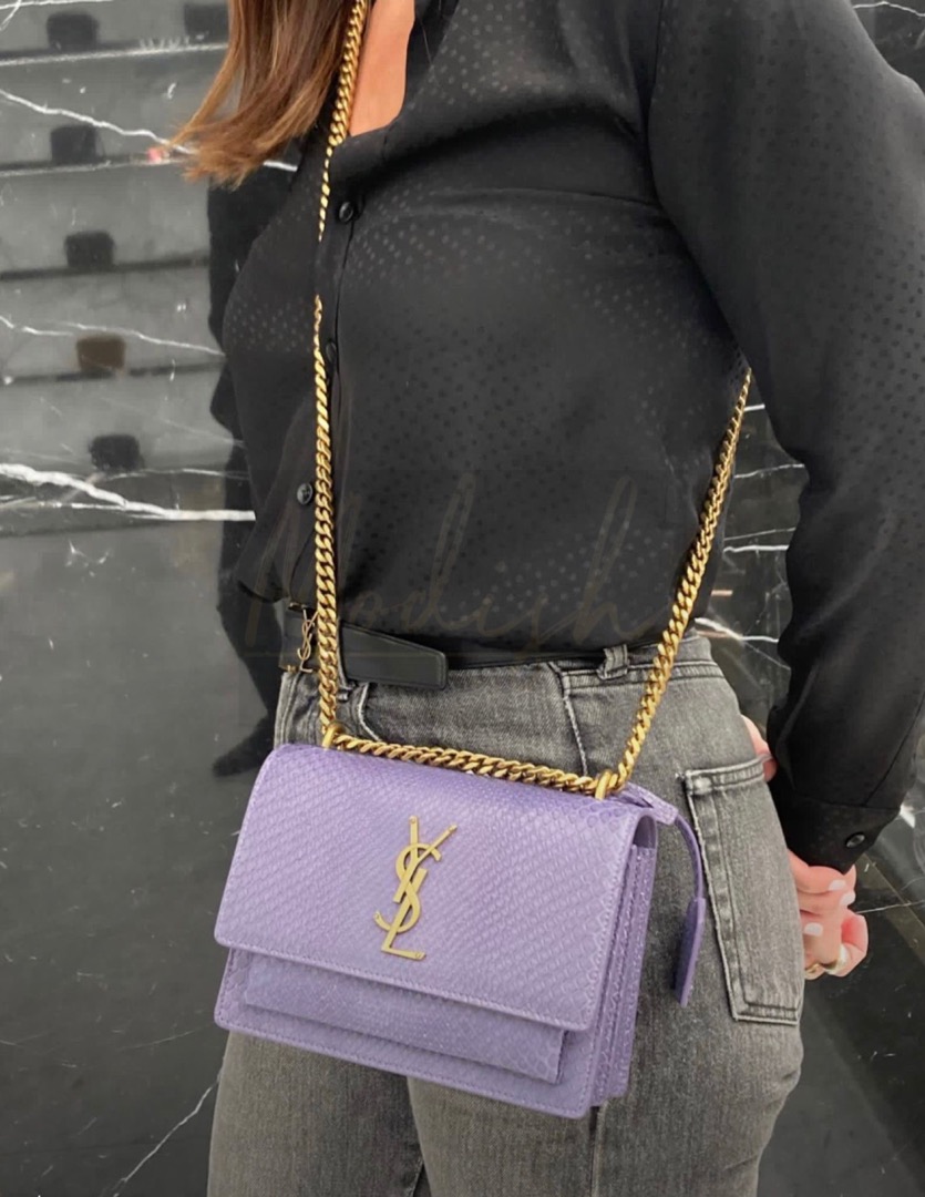 My first YSL, limited edition Sunset bag in purple python leather with gold  chain 💜 : r/handbags