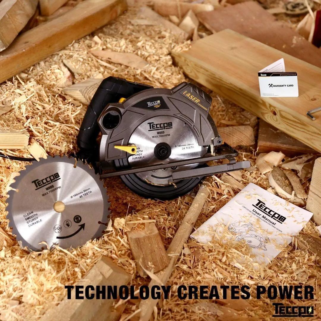 1812] TECCPO 1500W Circular Saw 5800 RPM, with Laser, Blades Ø 185mm (40T   24T), Cutting Depth 63mm (90 °), 45mm (45 °) TACS01P, Furniture  Home  Living, Home Improvement