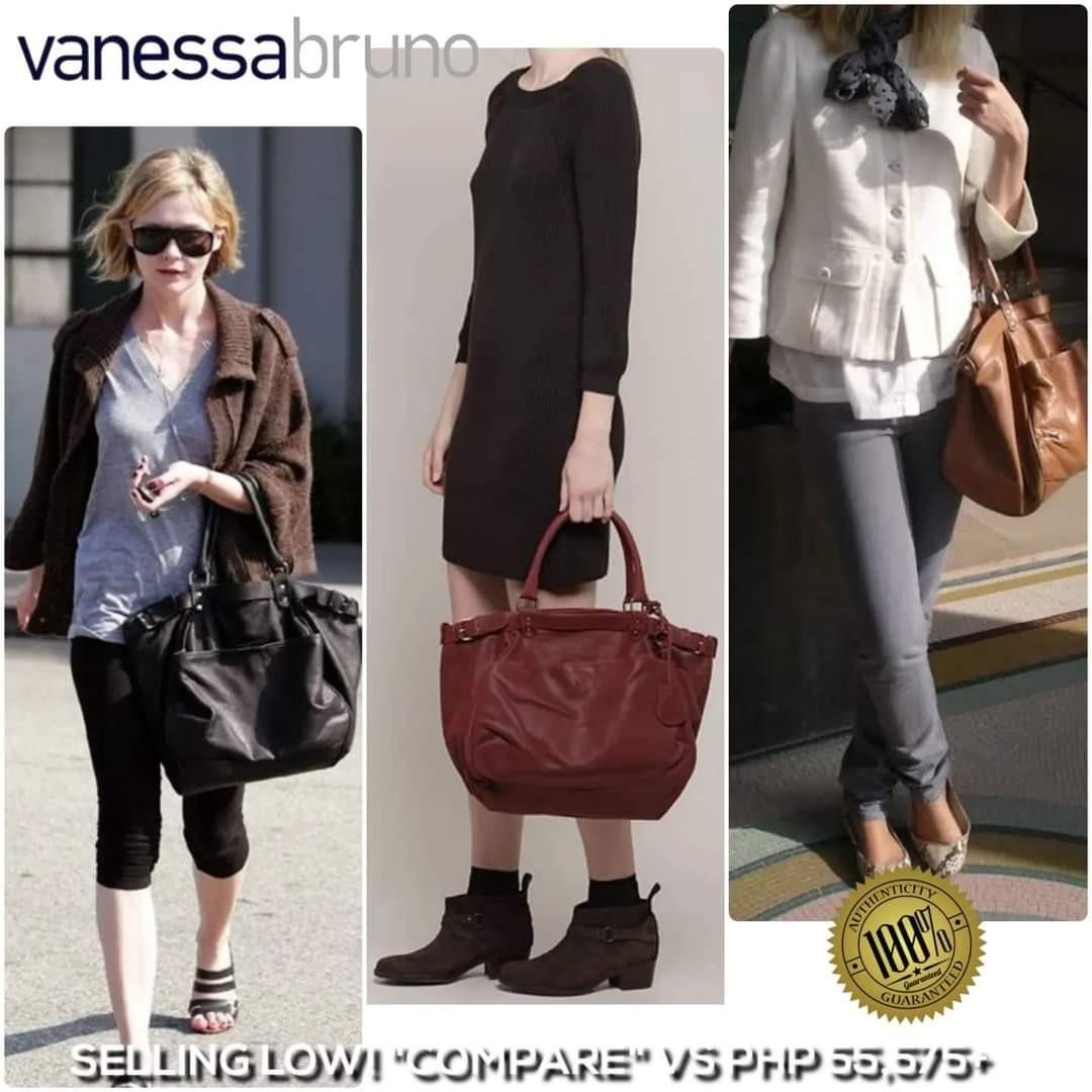 Authentic VANESSA BRUNO Sac de Lune Leather Weekender Tote Bag