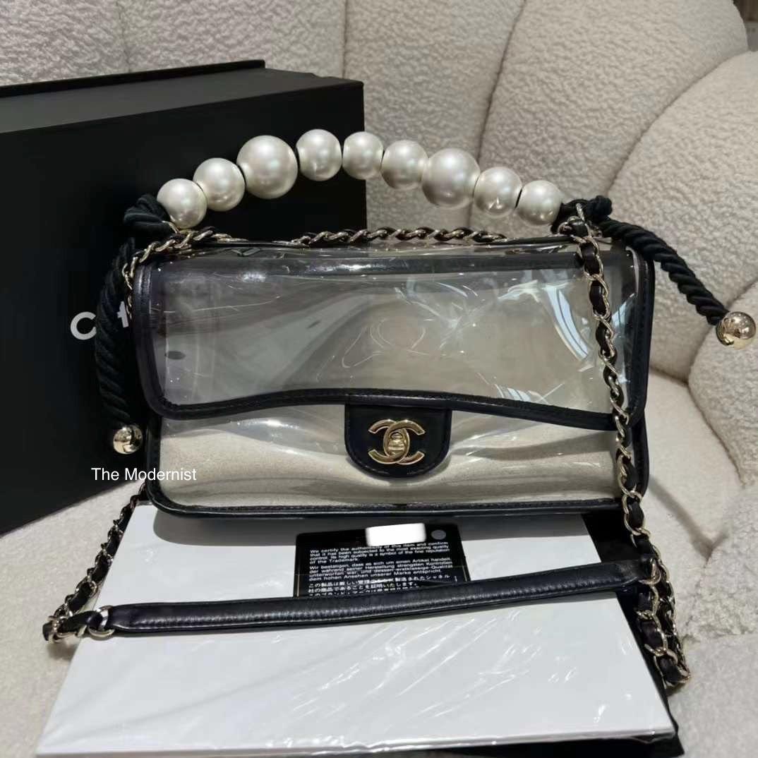 Chanel Sand By The Sea Pearl Flap Bag PVC with Lambskin Medium Black 443271