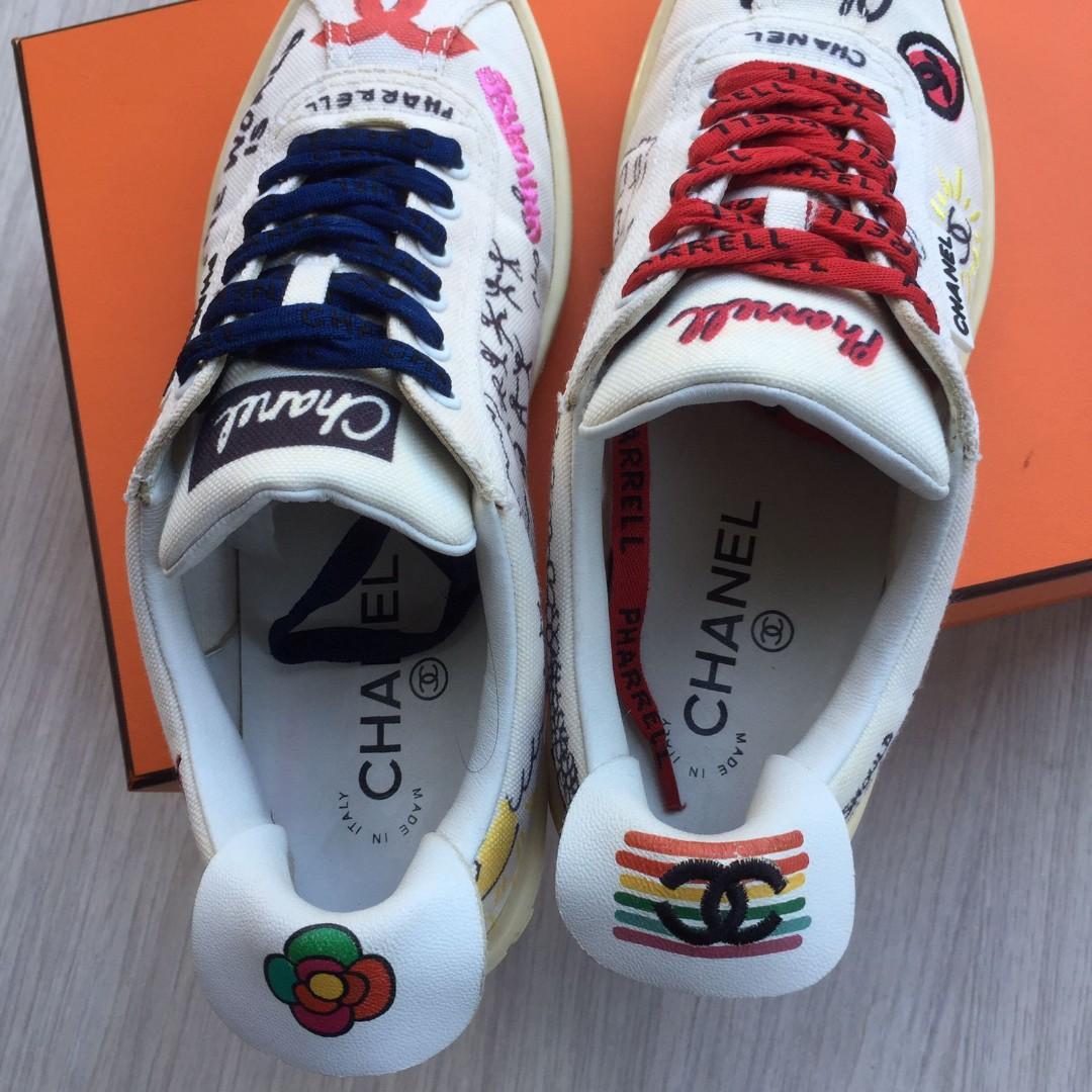 Authentic Chanel x Pharrell Graffiti Design CC Low Top Lace Up
