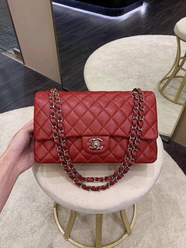 Chanel Classic Quilted Medium Double Flap Red Caviar SHW, Luxury, Bags &  Wallets on Carousell