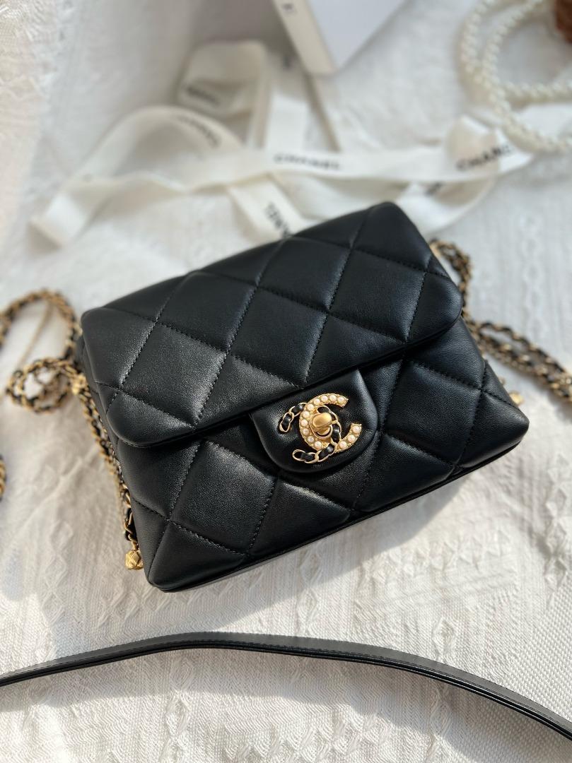 CHANEL Quilted Patent Leather CC Logo Top Handle Bag Black