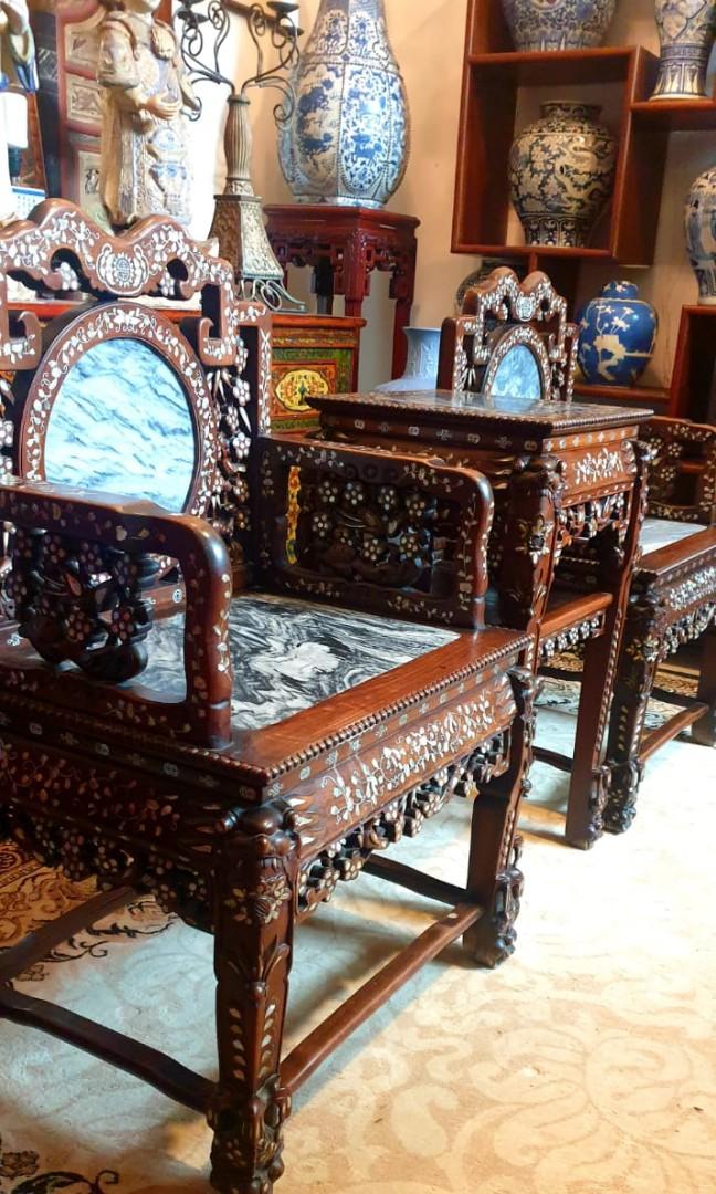 Chinese antique peranakan mother of pearl quater set, Furniture & Home