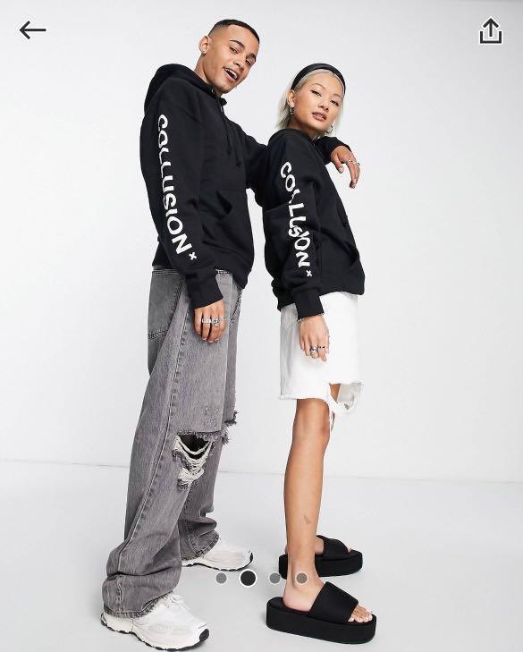 COLLUSION Unisex logo hoodie Black Women s Fashion Coats