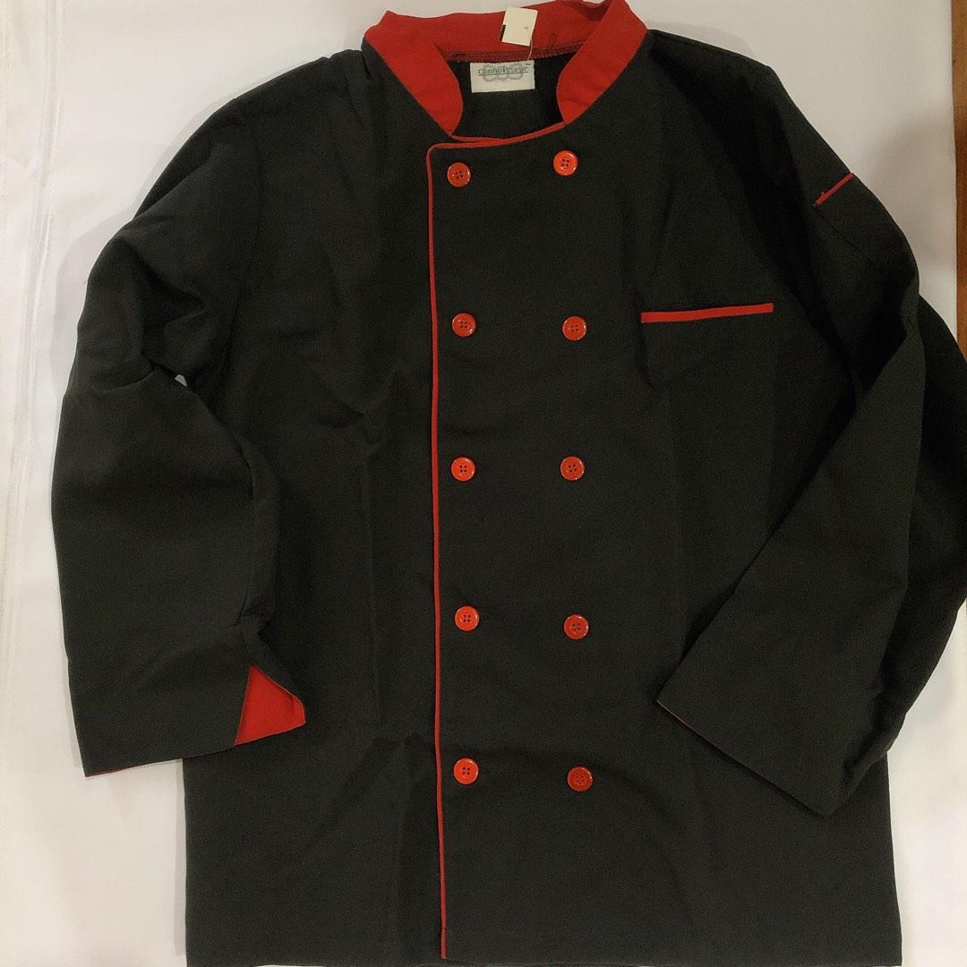 CONNOISSEUR CHEF UNIFORM BLACK RED CHEF COAT KITCHEN ATTIRE, Men's