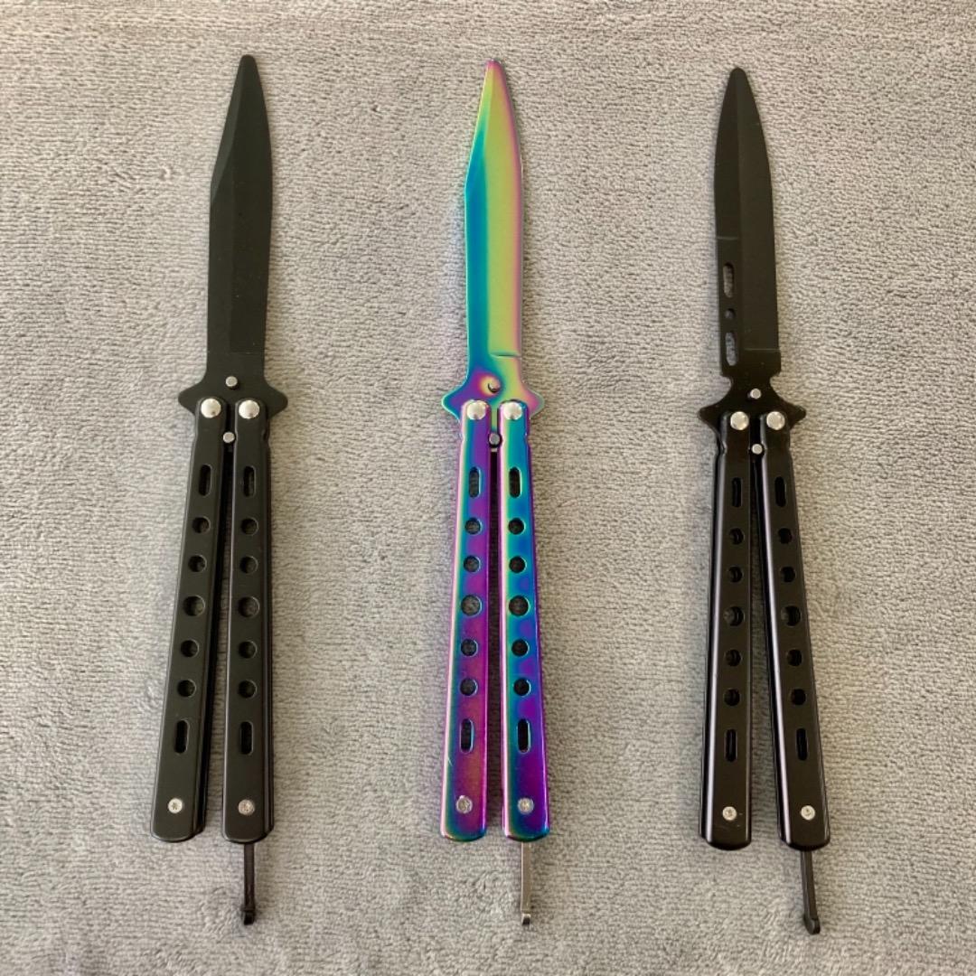 CSGO TF2 Butterfly Knife Balisong Knife Trainer black silver rainbow