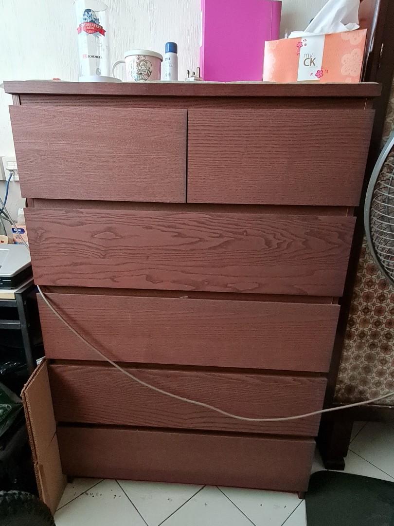 IKEA MALM Chest of 6 drawers, brown stained ash veneer, 80x123 cm