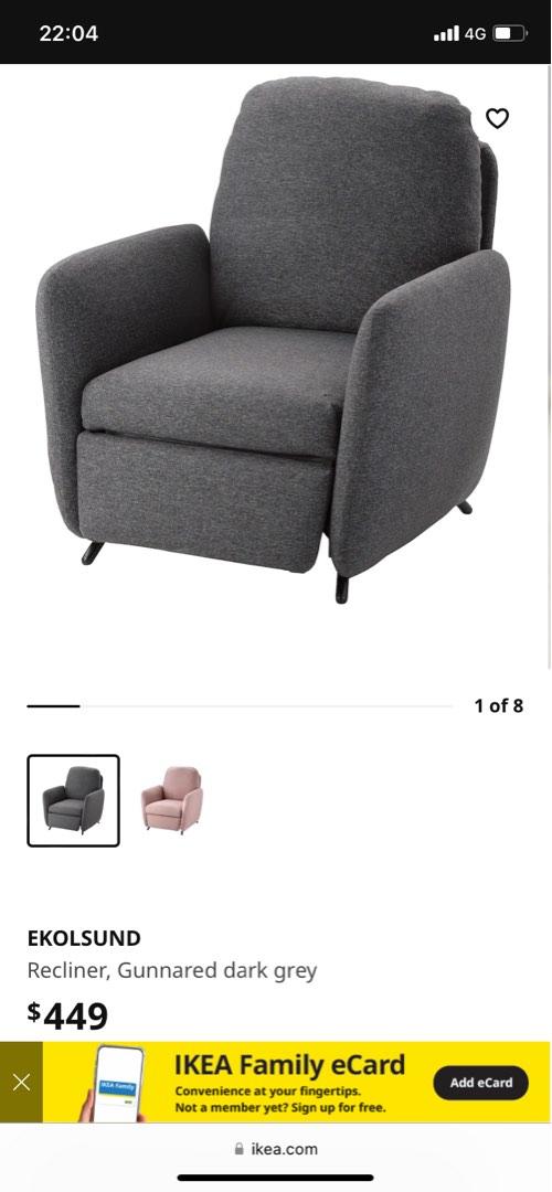 Ikea ekolsund recliner chair ( grey colour), Furniture & Home Living