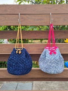 Mix Raffia Cotton Yarn Crochet Drawg String Bag