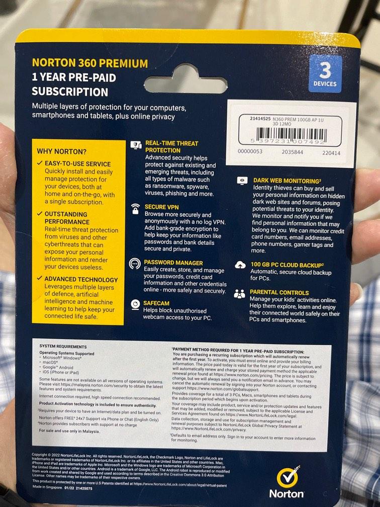 Norton antivirus 1 year 3 users for sale, Computers & Tech ...