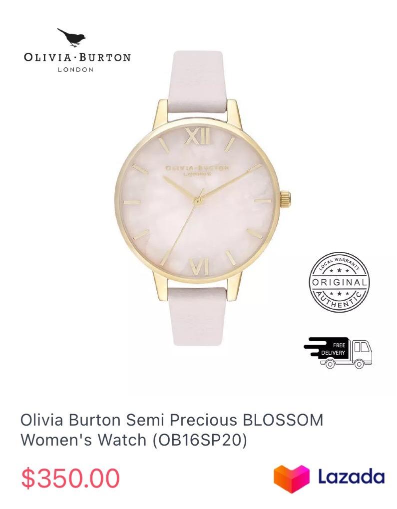 Olivia Burton Semi Precious Rose Quartz watch BLOSSOM & GOLD 100% Leather  Lilac Strap