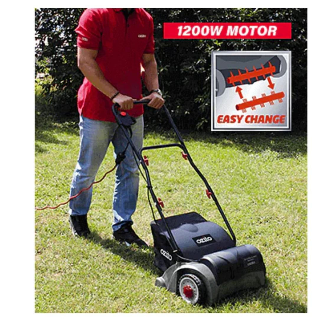Ozito 1200W Electric 2 in 1 Lawnraker and Aerator 310mm, Furniture