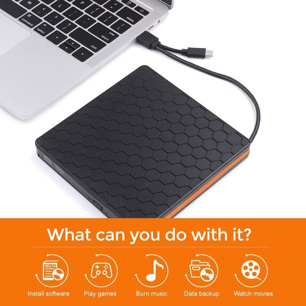 Raycue DVD Drive, External CD Drive with USB 3.0 Type C, Portable