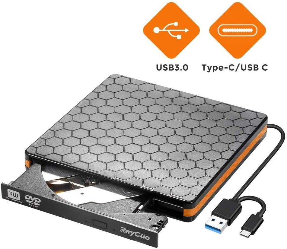 Raycue DVD Drive, External CD Drive with USB 3.0 Type C, Portable