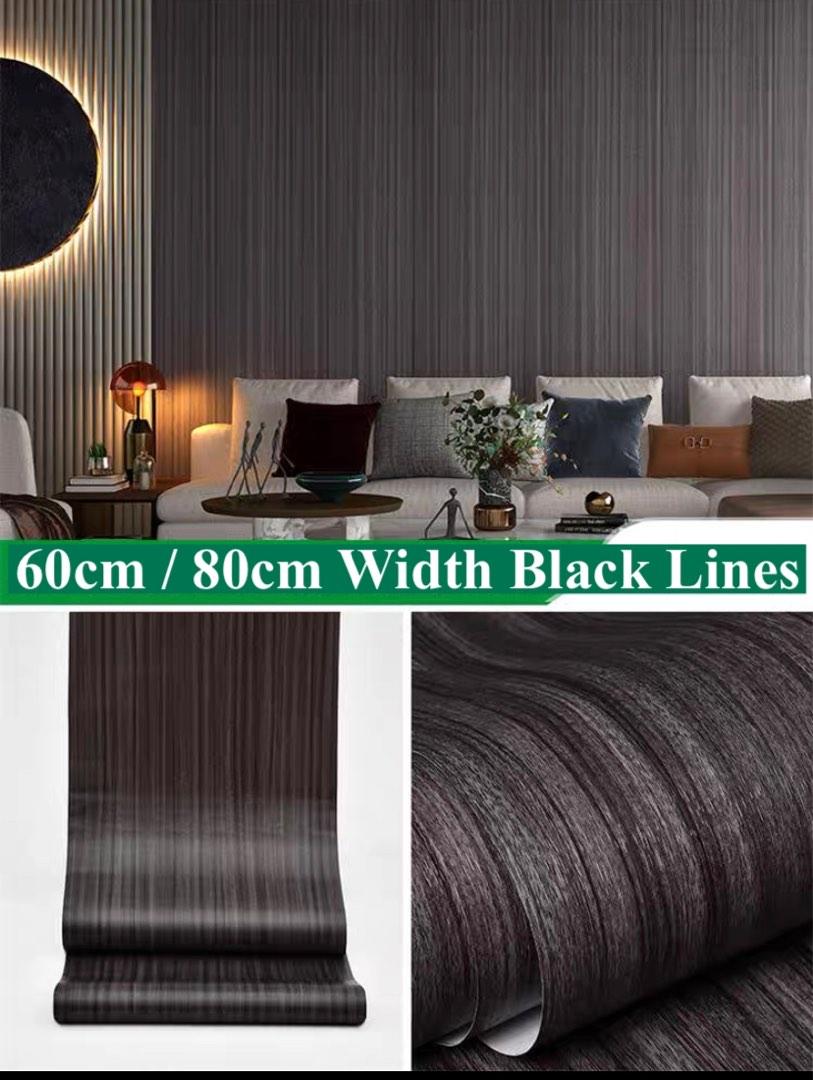 Ready Stock 60cm / 80cm Width Black Lines PVC Wood Grain Stickers ...