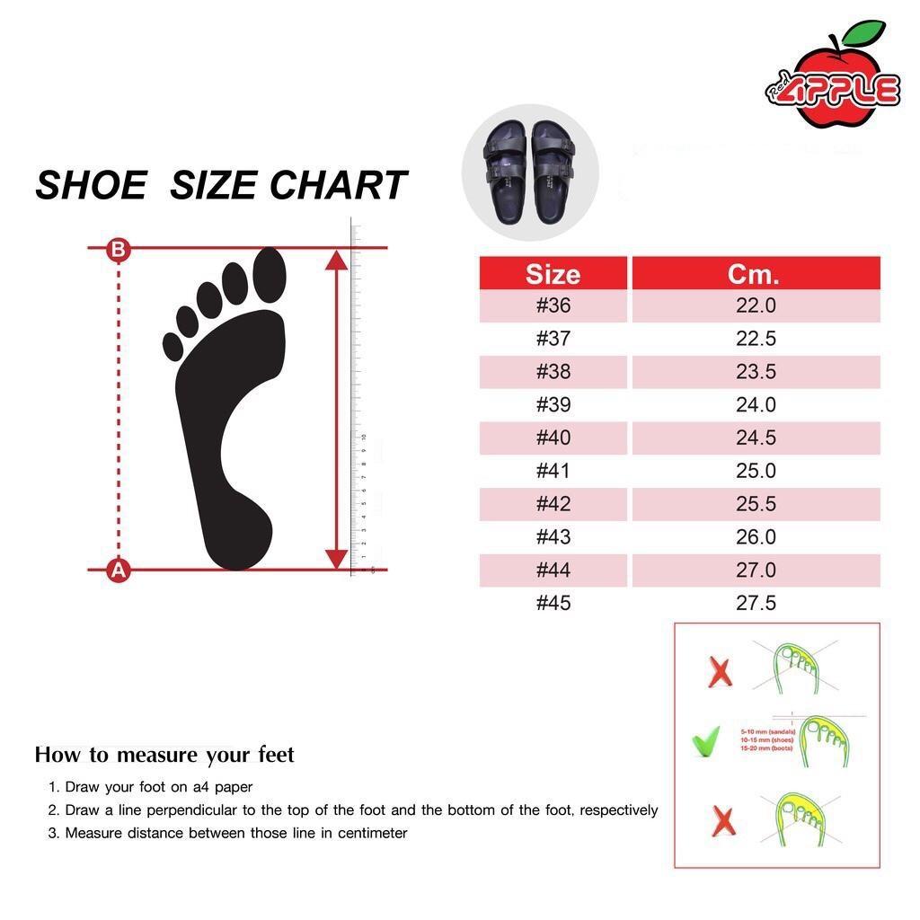 Red apple sandals size chart outlet