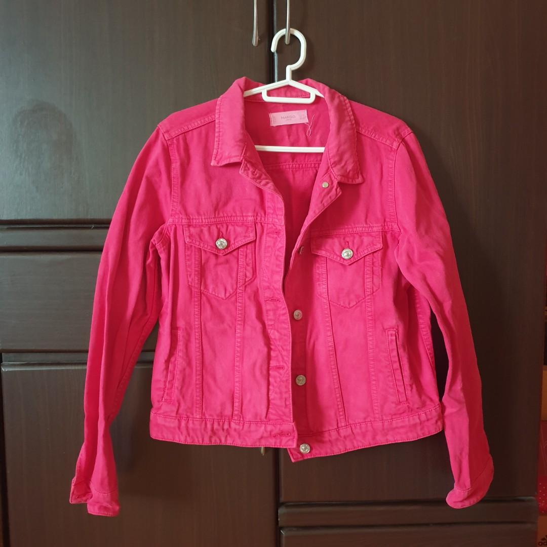MANGO Red Denim Jacket Women s Fashion Coats Jackets and Outerwear on Carousell