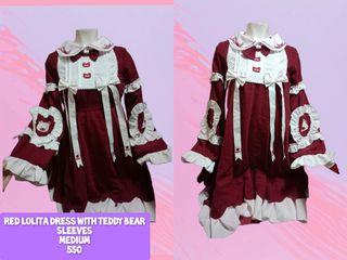 Red Lolita Dress with Teddy bear sleeves