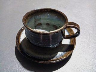 SET -  Big Stoneware Glazed Cup & Saucer Duo