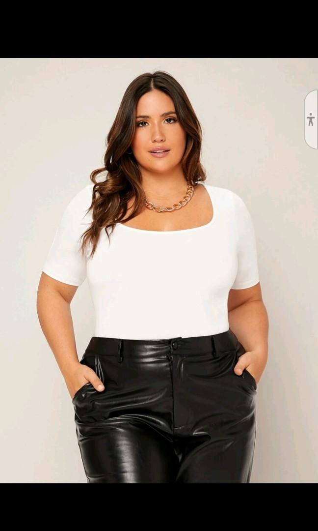 Shein Curve Basics Plus size White Scoop Neck Bodysuit (Category: Jumpsuits) located in Manila. Submitted by xxmist (Listing ID 1185144717, Image 3). Description: Never been used Bought for 278 on Shein No flaws, stretchy Material, good for highwaist pants and basic outfits size: 1XL best fits: XL - 1XL Product Measurement Shoulder:15.7 inch, Length:29.5 inch, Sleeve Length:11 inch, Bust:37.8 inch, Waist Size:30.7 inch, Hip Size:36.6 inch, Cuff:1