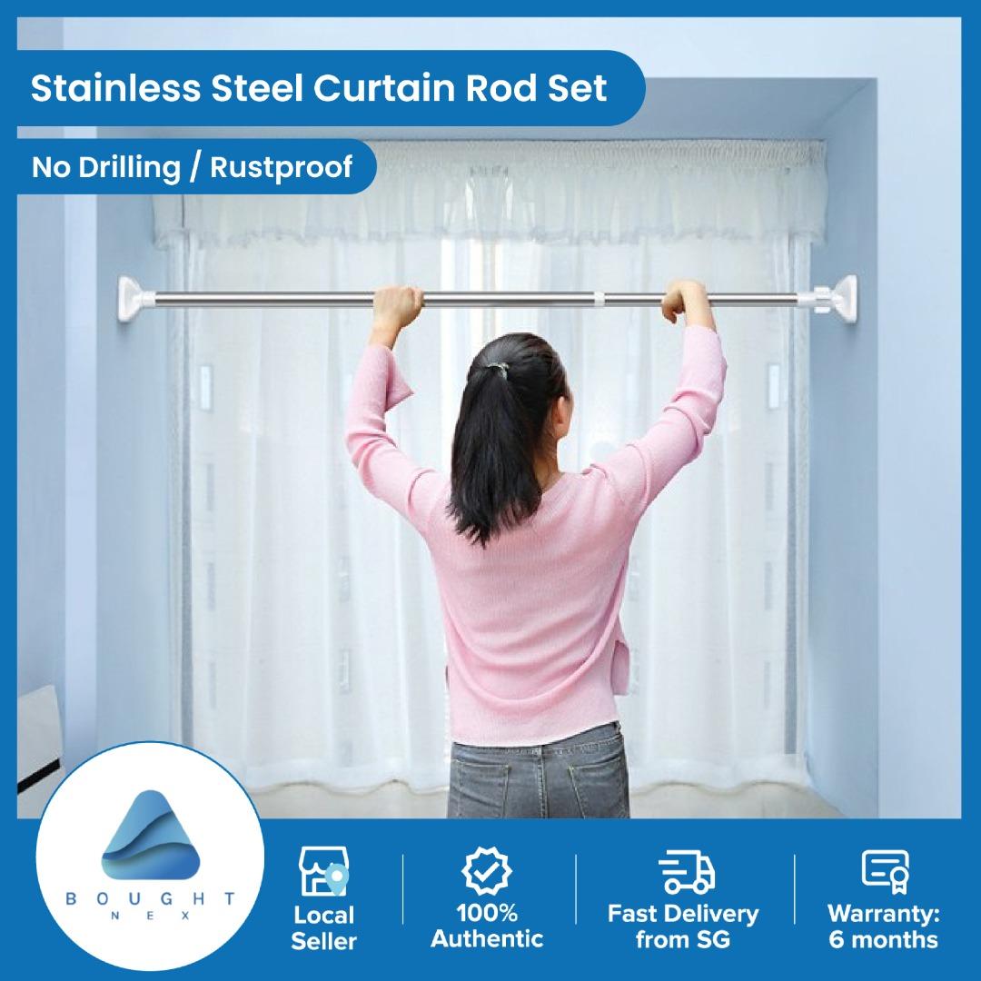 Stainless Steel Curtain Rod Set Adjustable Curtain Rod Tension Rod ...