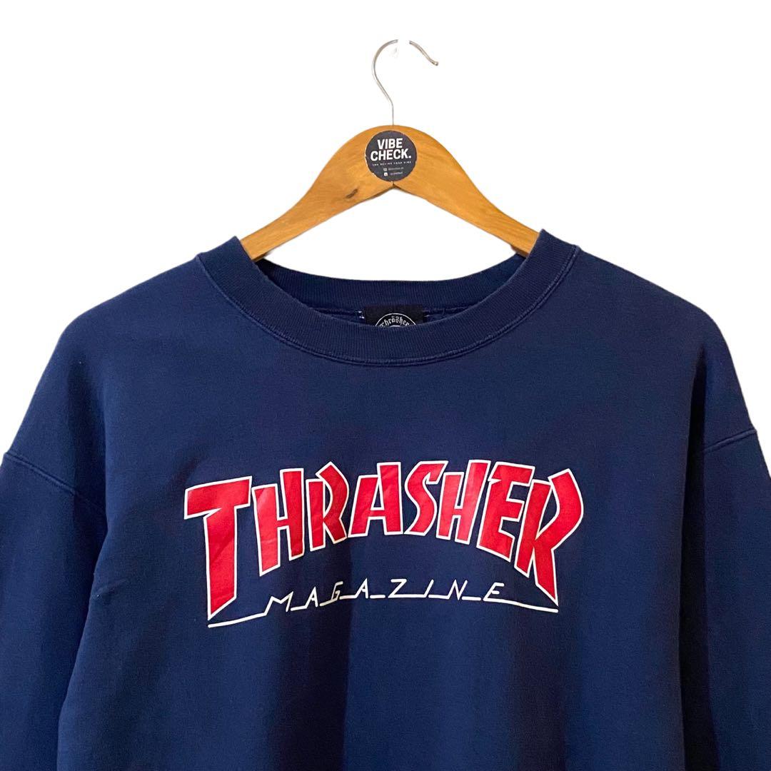Thrasher Outlined Logo Crewneck Navy Blue Men s Fashion Tops