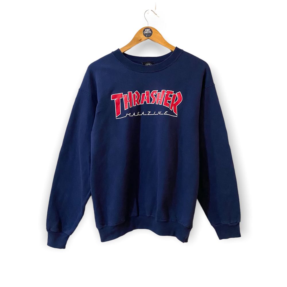 Thrasher Outlined Logo Crewneck Navy Blue, Men's Fashion, Tops & Sets, Hoodies on Carousell