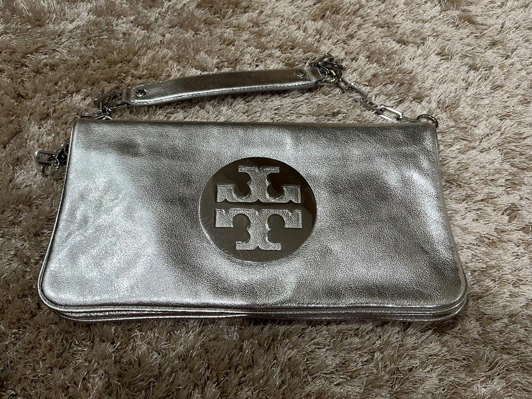 Silver tory burch store clutch