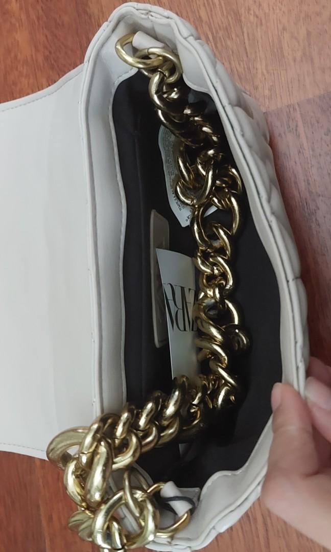 ZARA Quilted Shoulder Bag with chain, Women's Fashion, Bags & Wallets