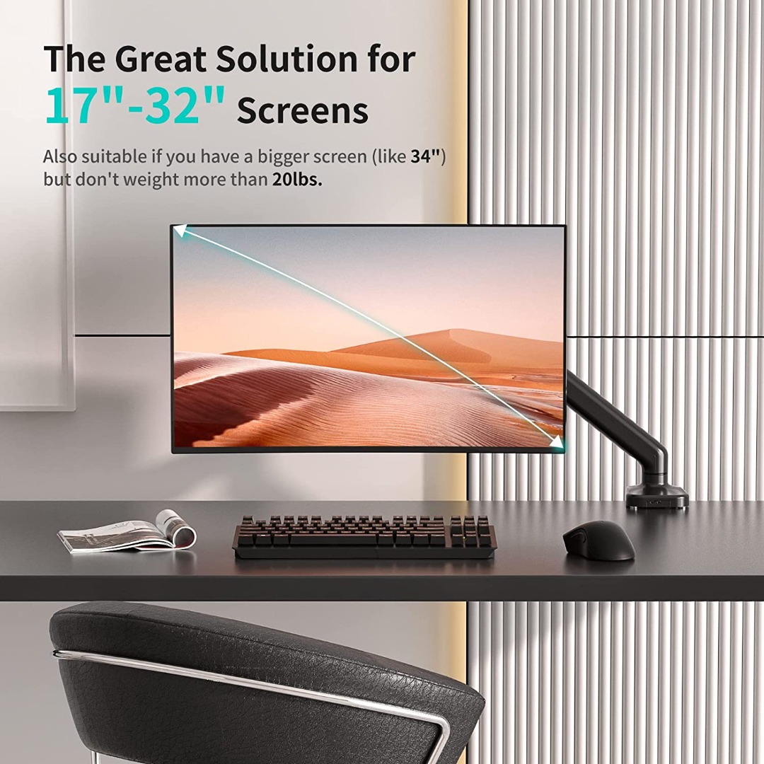 17-32 inch Monitor Stand, Single Monitor Arm Computer Desk Mount, with ...
