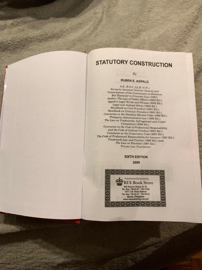 [2nd hand] Statutory Construction by Agpalo, Hobbies & Toys, Books
