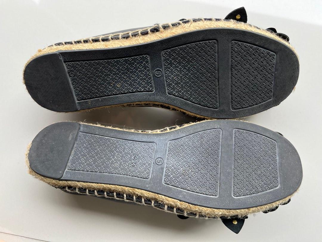 $60 Tory Burch Blossom Espadrille Black Leather Flowers Flats Shoes 5,  Women's Fashion, Footwear, Loafers on Carousell