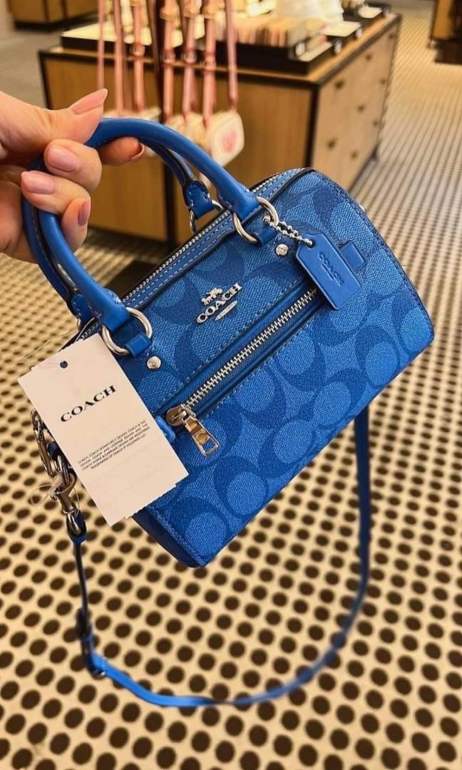 💯 Coach Mini Rowan Crossbody in Signature Canvas • SV/Bright Blue • 👉🏻  LP POSTED 👈🏻, Luxury, Bags & Wallets on Carousell