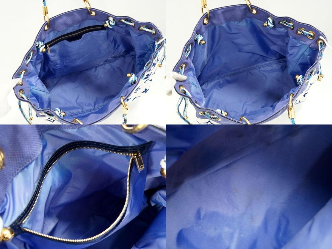 Louis Vuitton Eponge M92097 Monogram Pile Shoulder Tote Bag White Blue