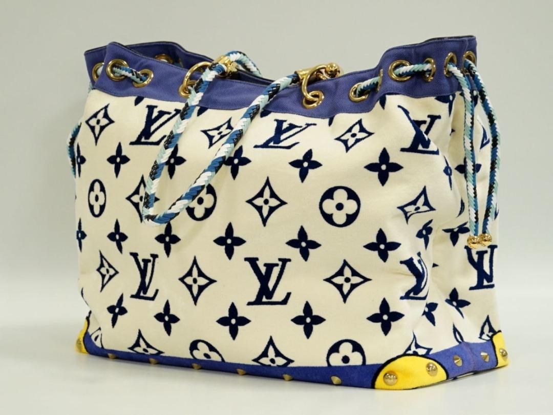 Louis Vuitton Eponge M92097 Monogram Pile Shoulder Tote Bag White Blue