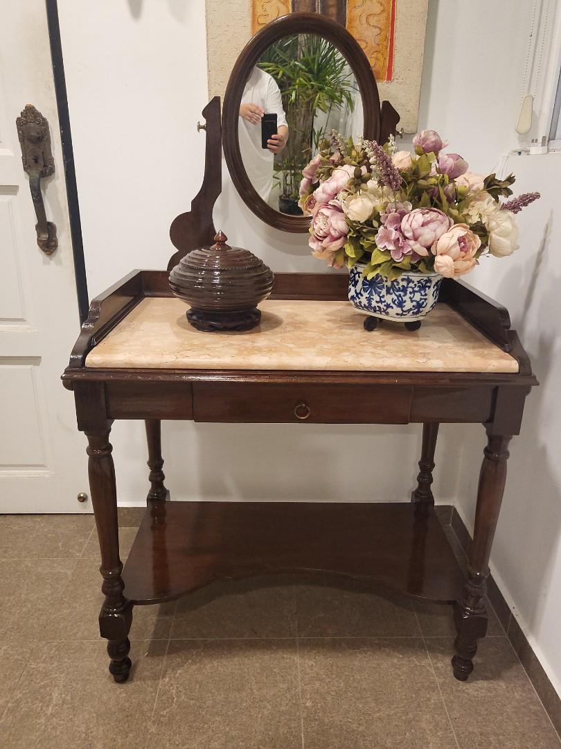 Reduced Peranakan Antique unique pink marble top display