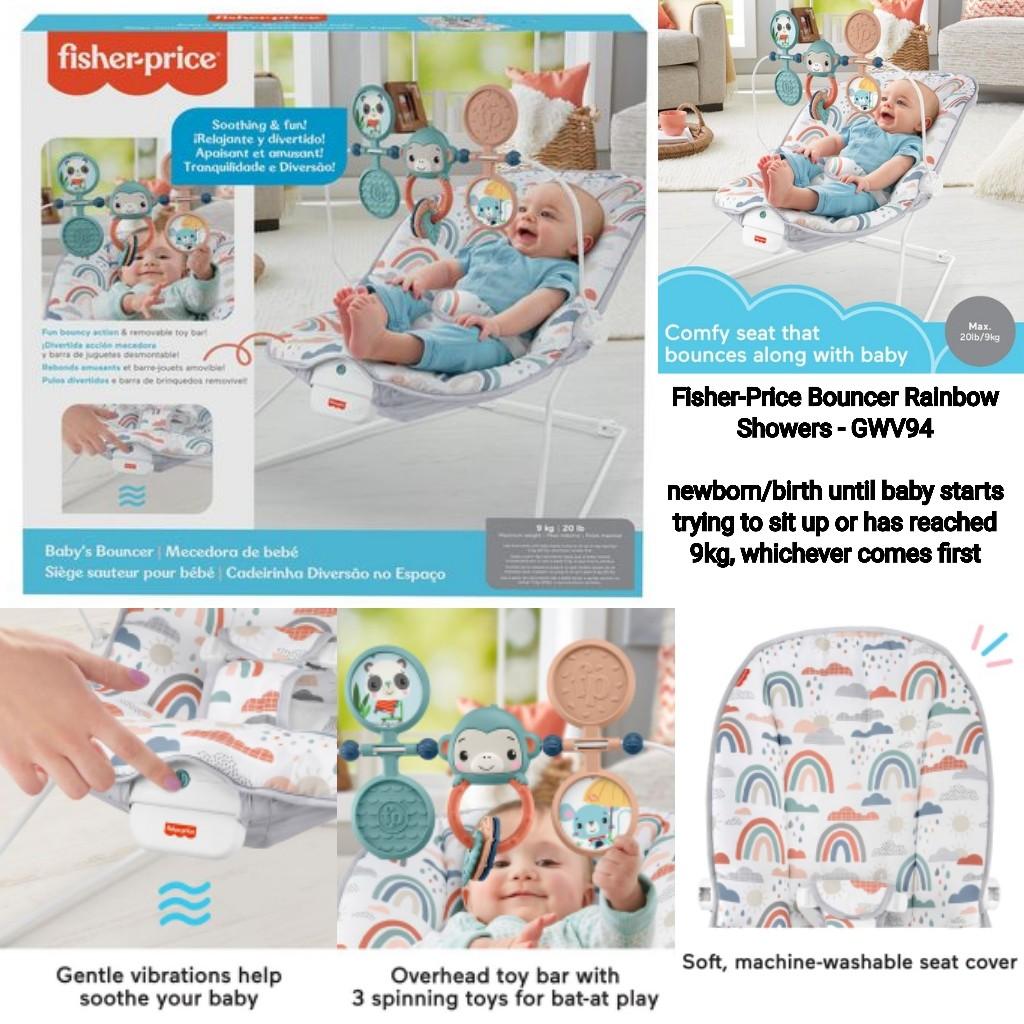 BNIB Fisher Price Baby Bouncer Rocker Rainbow Showers GWV94 use from
