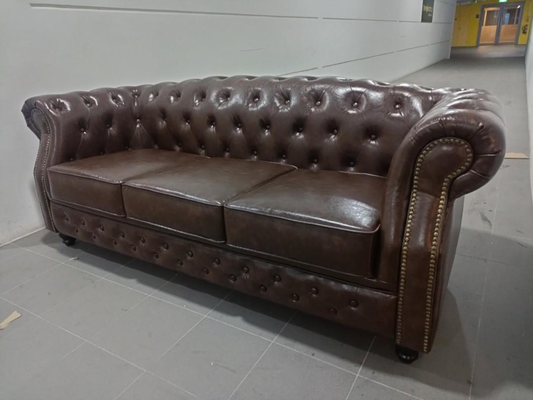 BOTTEVA 3 Seater Chesterfield Sofa in DARK COCO PU, Furniture & Home  Living, Furniture, Sofas on Carousell