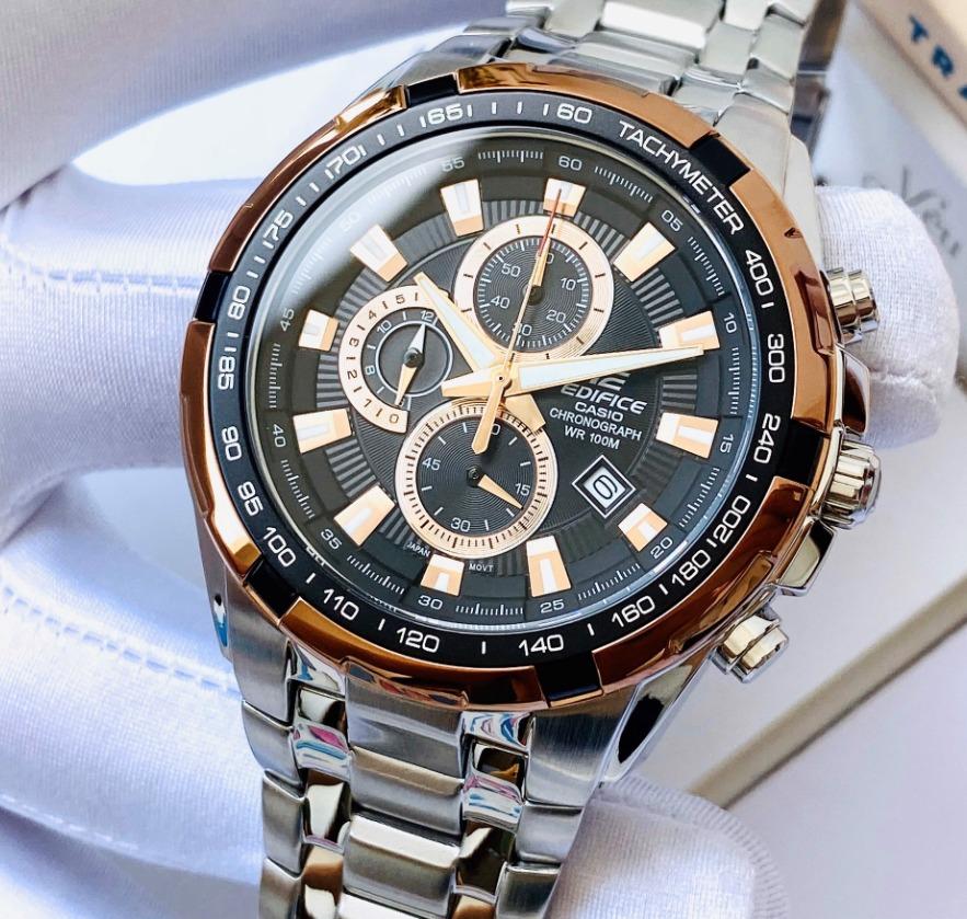 Casio Edifice EF 539D 1A5 Rose Gold Black Chronograph Stainless Steel Men s Sporty Watch EF 539D