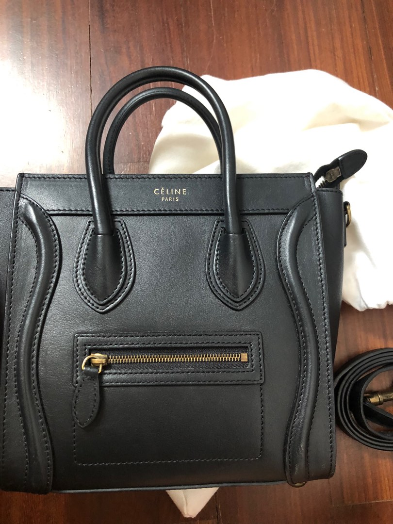 Celine nano black smooth leather sale