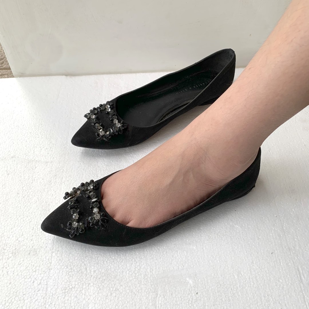CHARLES KEITH FLAT SHOES CK c k charles keith and black sandal sandals premium brand branded asli ori original size 38 authentic hitam pearl fashion