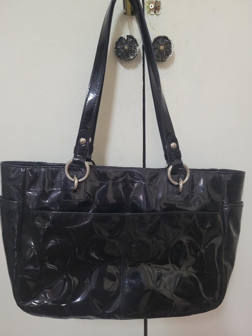 Coach black patent leather tote hotsell