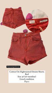 Cotton On HW Red Denim Short
