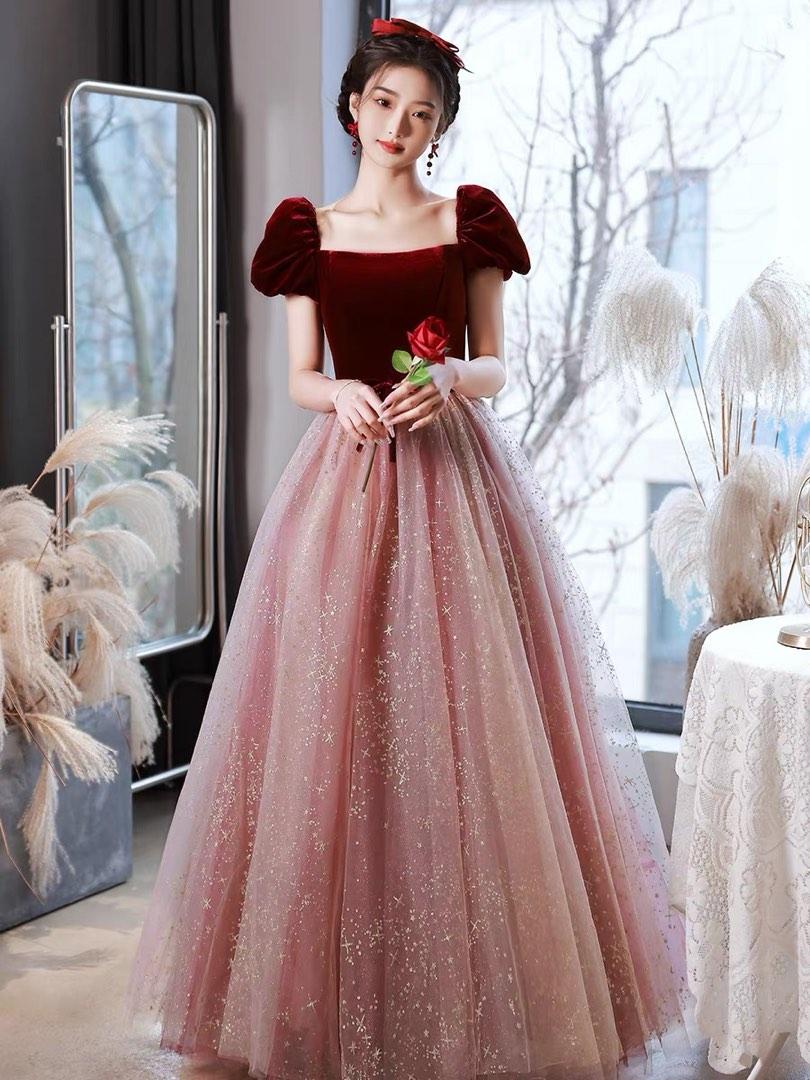 Beading Tassels Ball Gown Red Flowers Appliqued Shinning Engagement Bride  Dress