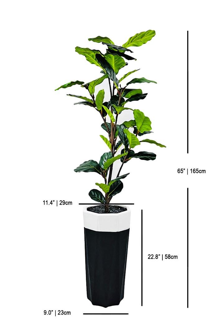 Fiddle Fig Leaf Potted Faux Plant in Tall Planter, Furniture & Home