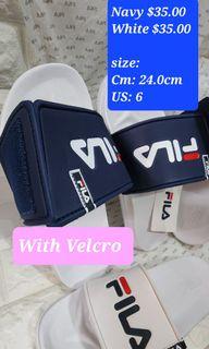 FILA UNISEX w/Velcro  SLIDE/SLIPPER NAVY/WHIT