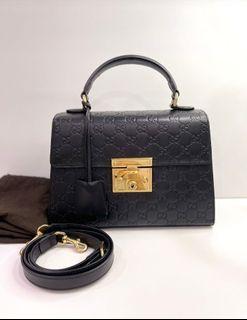 Good Cond Gucci Padlock top handle black leather GHW